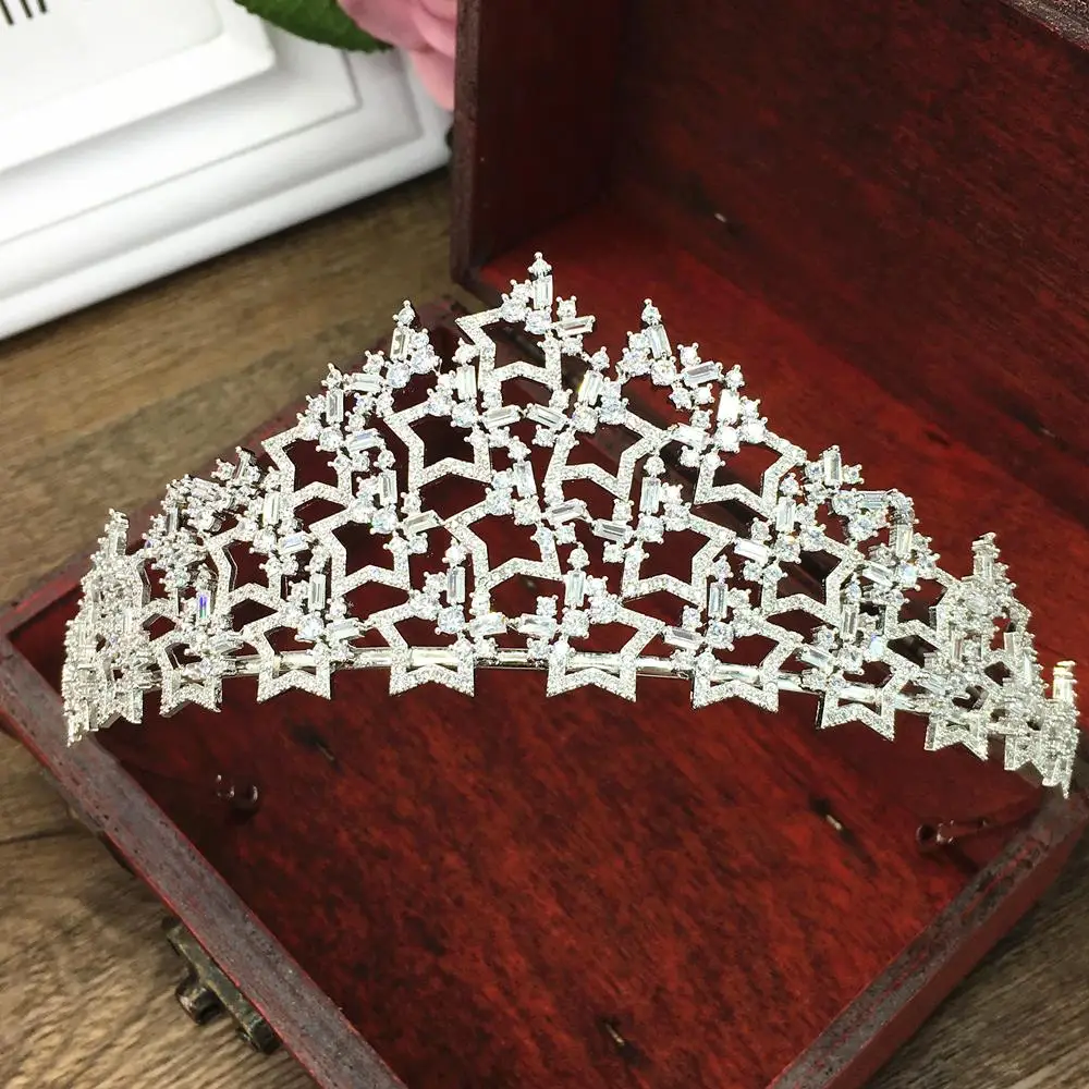 Paved Full Cubic Zircon Tiara Star Zirconia Crown CZ Coroa Bridal Wedding Hair Accessories Jewelry Bijoux Cheveux WIGO1288
Paved Full Cubic Zircon Tiara Star Zirconia Crown CZ Coroa Bridal Wedding Hair Accessories Jewelry Bijoux Cheveux WIGO1288
