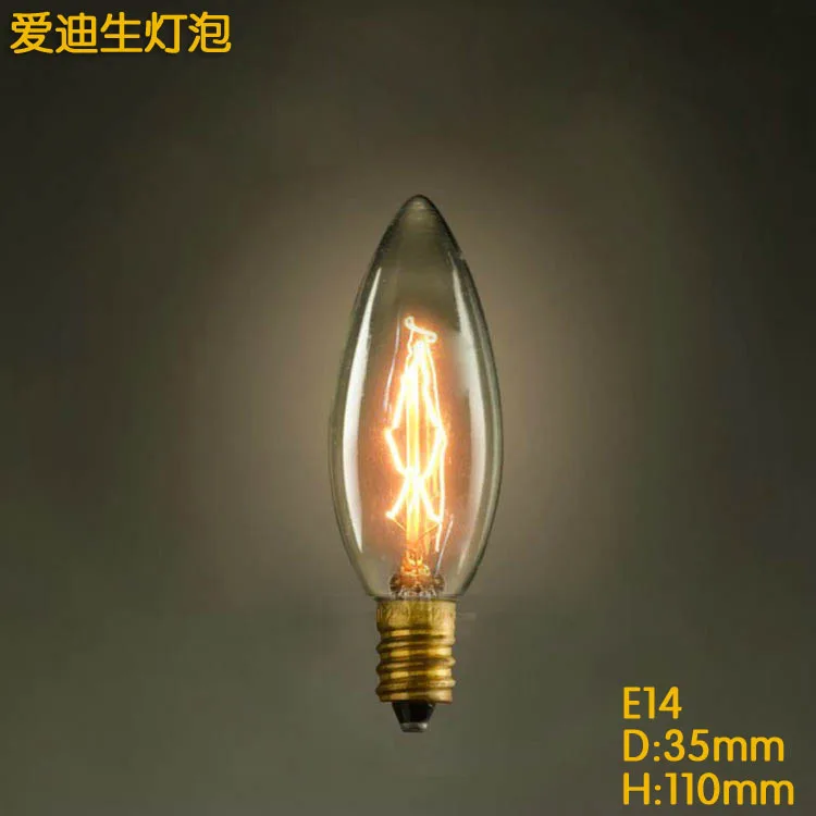 C35 E14 Base 40w Vintage Bulb Dimmable Antique incandescent Filament Tungsten Spiral Candle Incandescent Bulbs Edison bombilla
C35 E14 Base 40w Vintage Bulb Dimmable Antique incandescent Filament Tungsten Spiral Candle Incandescent Bulbs Edison bombilla