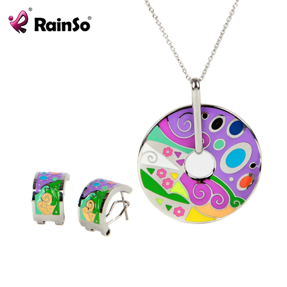 

Colorful Round Pendant Necklace Jewelry Sets Necklace & Earrings for Ladies Party Engagement Enamel Jewellery Sets Drop-ship