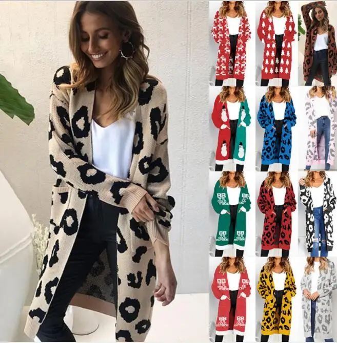 2018 Autumn Winter Fashion Women Long Sleeve loose knitting cardigan sweater Women Knitted Cardigan Leopard print Xmas design
2018 Autumn Winter Fashion Women Long Sleeve loose knitting cardigan sweater Women Knitted Cardigan Leopard print Xmas design