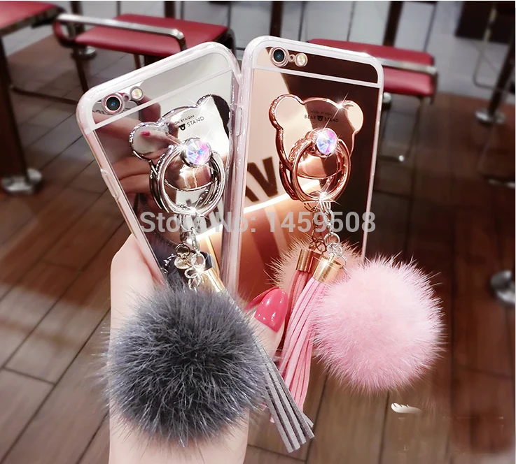 Мягкие Зеркало чехол для LG G5 G6 G7 V10 V20 V30 медведь кольцо стенд факс волос мяч
