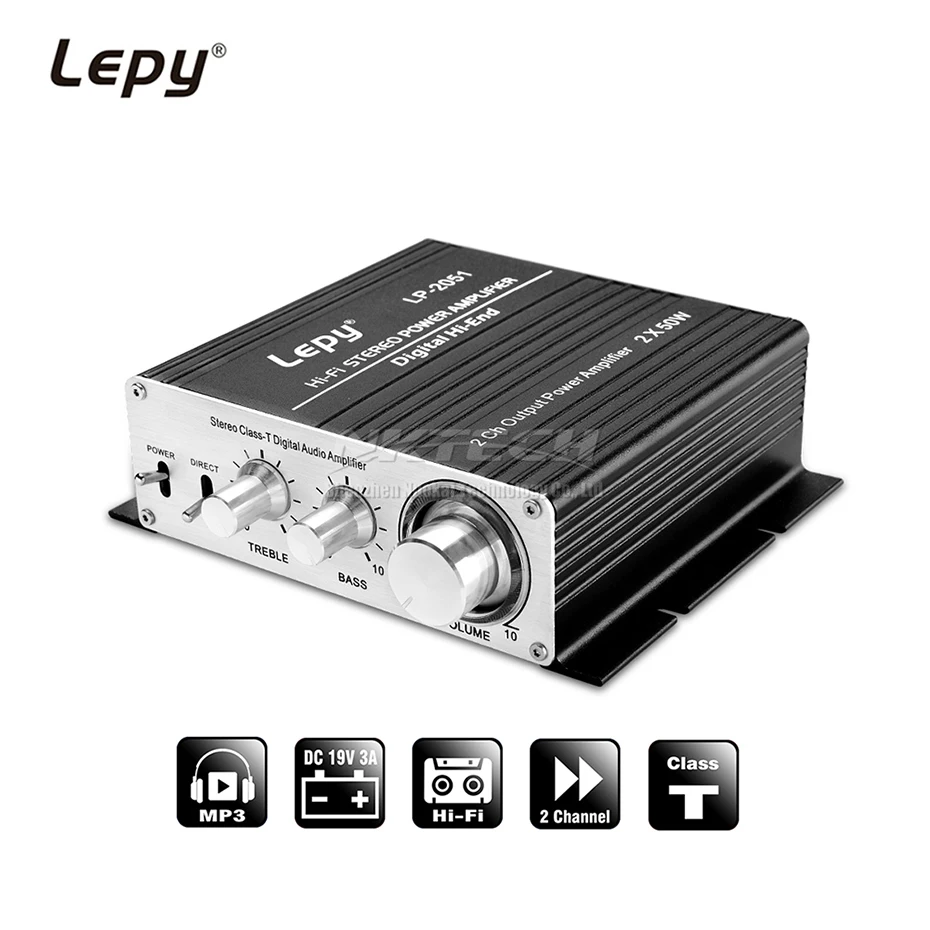 Цифровой усилитель мощности LP 2051 Lepy Hi Fi стерео End BASS Class T 2CH Tri path 2x50 Вт RMS Аудио