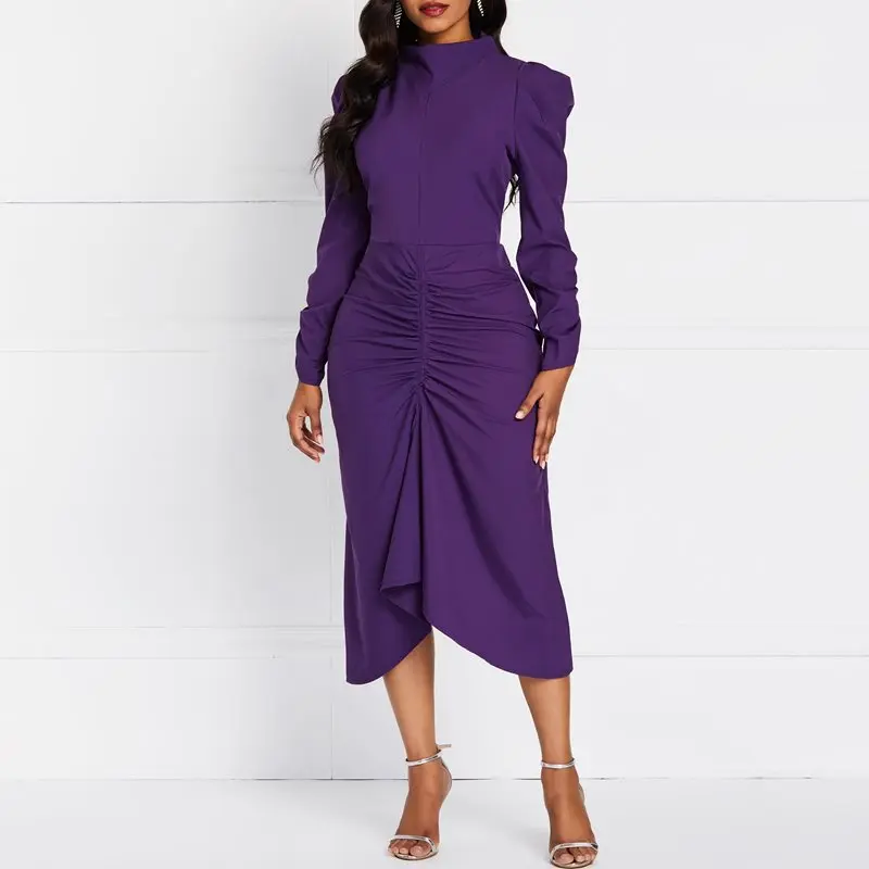 Summer Retro Party Purple Elegant Women Pleated Dresses Casual Plus Size Vintage Office Lady Stand Collar Female Fashion Dress
Summer Retro Party Purple Elegant Women Pleated Dresses Casual Plus Size Vintage Office Lady Stand Collar Female Fashion Dress