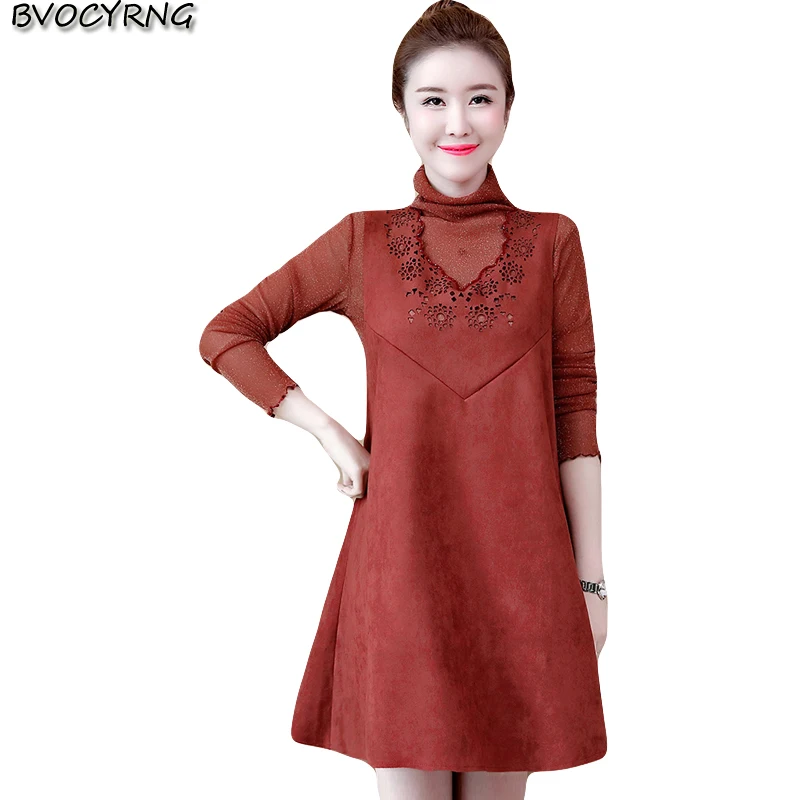 New autumn and winter dresses fashion large size female 2 piece high-end Deerskin bottom dress elegant women's loose dress A1010
New autumn and winter dresses fashion large size female 2 piece high-end Deerskin bottom dress elegant women's loose dress A1010