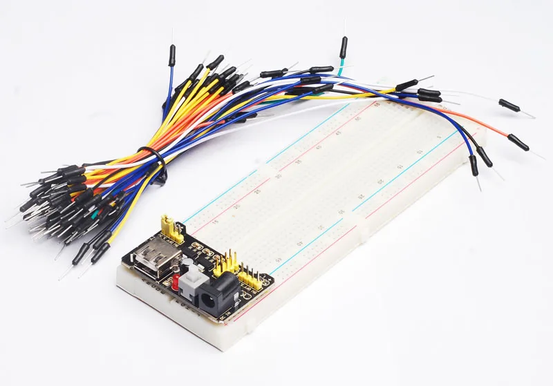 3.3V/5V MB102 Breadboard power module+MB-102 830 points Solderless Prototype Bread board kit +65 Flexible jumper wires
3.3V/5V MB102 Breadboard power module+MB-102 830 points Solderless Prototype Bread board kit +65 Flexible jumper wires