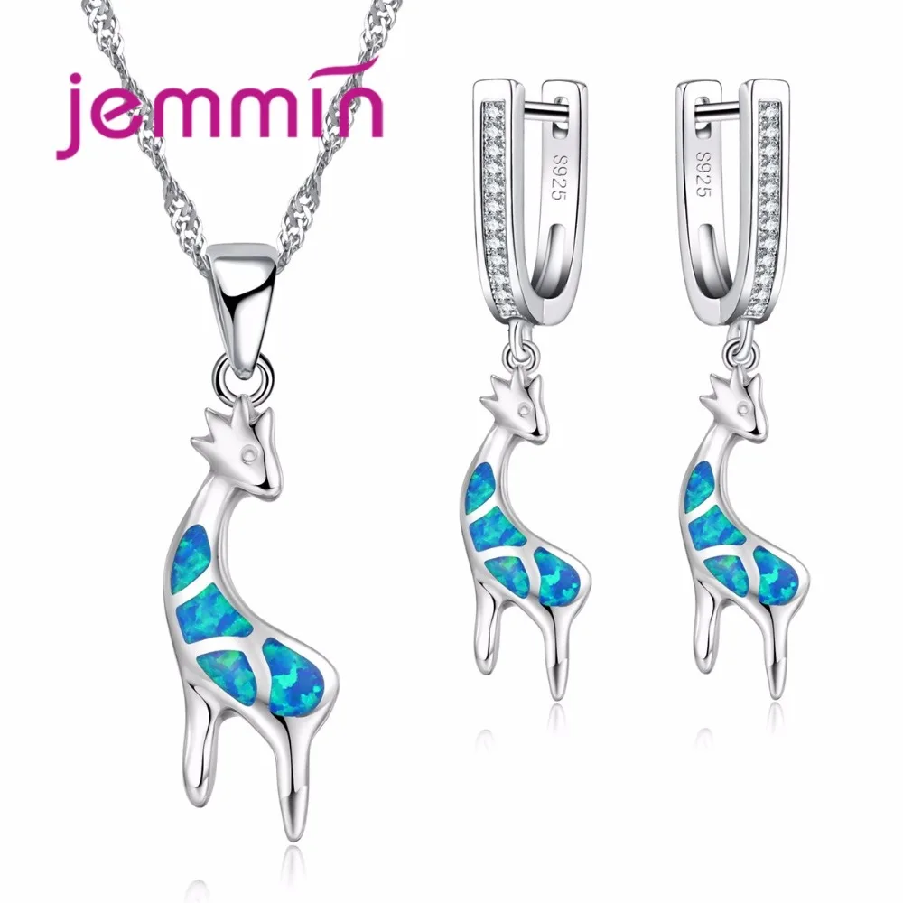Lovely Cute Giraffe Pendant Necklace Earring Set Gift For Women Fine Blue Fire Opal Sterling Silver Bridal Jewelry Sets
Lovely Cute Giraffe Pendant Necklace Earring Set Gift For Women Fine Blue Fire Opal Sterling Silver Bridal Jewelry Sets