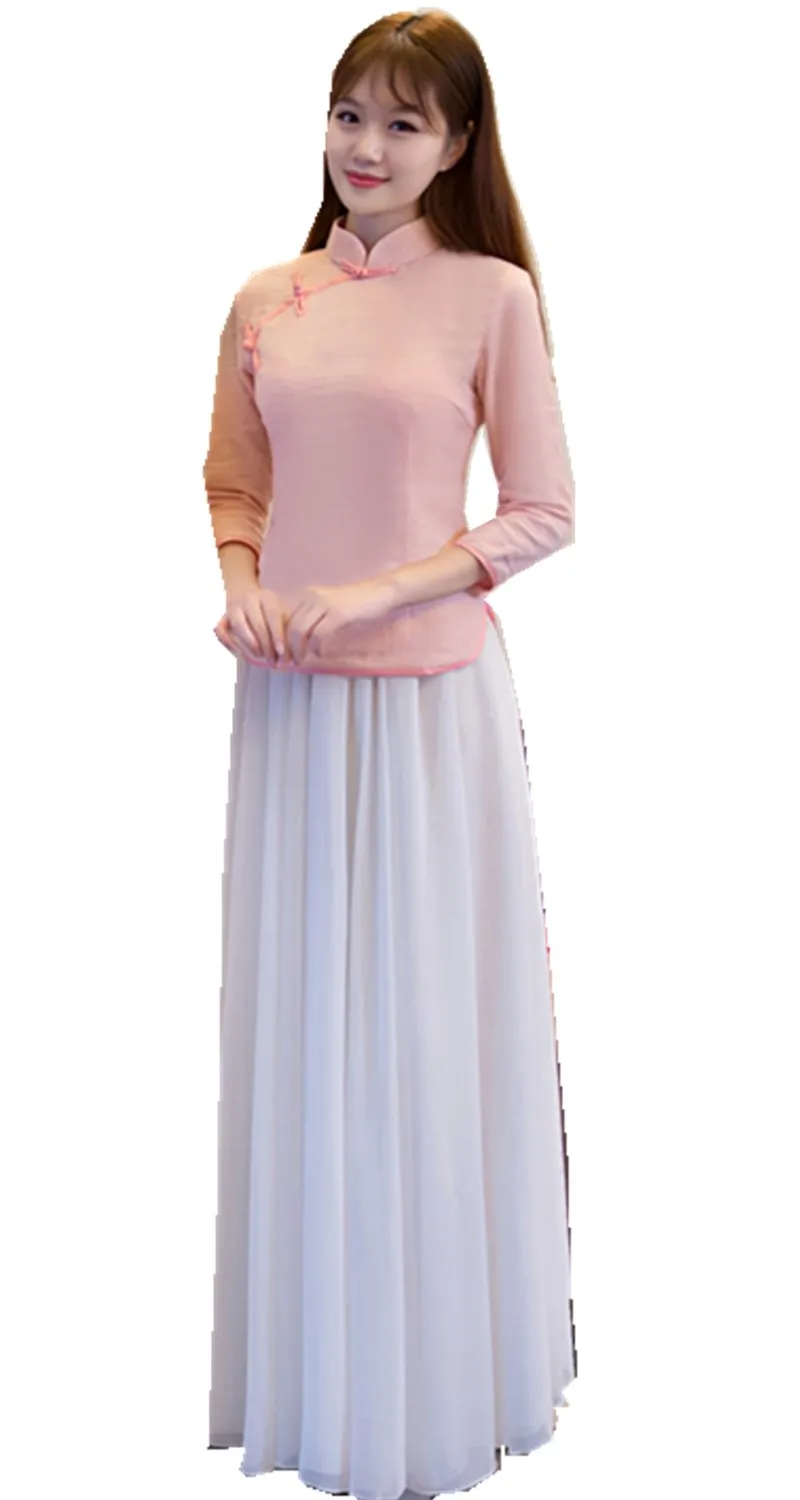 Shanghai Story Chinese Traditional Clothing Set National Trend Blouse Pink Cheongsam Shirt Chinese Top White Skirt for Woman
Shanghai Story Chinese Traditional Clothing Set National Trend Blouse Pink Cheongsam Shirt Chinese Top White Skirt for Woman