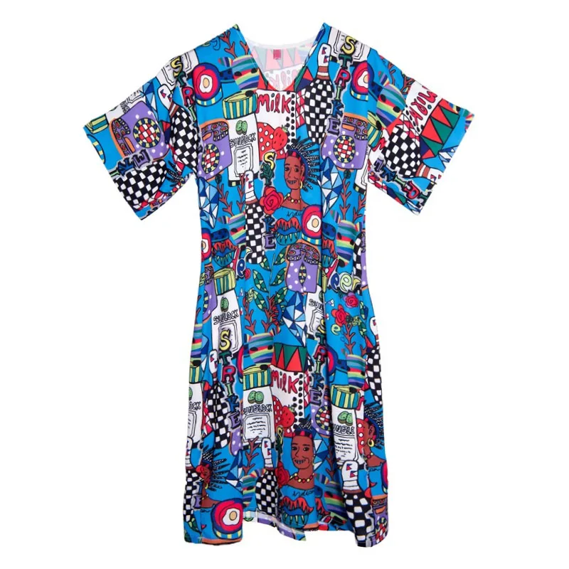 PERHAPS U Women V Neck Short Sleeve Blue Print Loose Summer Knee Length Dress Beach D1060
PERHAPS U Women V Neck Short Sleeve Blue Print Loose Summer Knee Length Dress Beach D1060