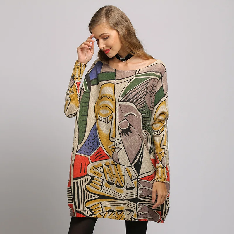 Autumn Large Size Women's Tops Loose Batwing Sleeve Print Sweaters Long Casual Knitted Pullovers TS6306
Autumn Large Size Women's Tops Loose Batwing Sleeve Print Sweaters Long Casual Knitted Pullovers TS6306