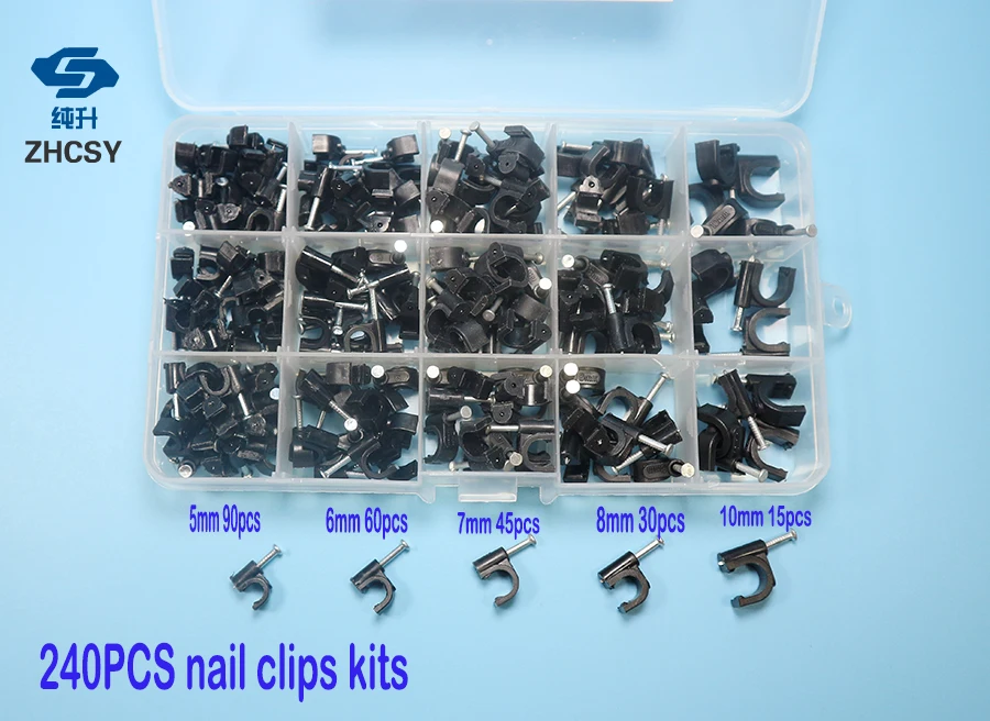 240pcs/box Plastic 5/6/7/8/10mm Circle Cable Clip C Shaped High Carbon Steel Nails Cable clips Wire Wall holder
240pcs/box Plastic 5/6/7/8/10mm Circle Cable Clip C Shaped High Carbon Steel Nails Cable clips Wire Wall holder