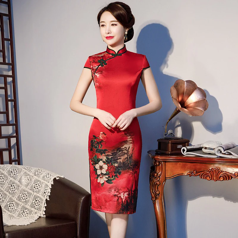 Stylish Ladies Rayon Cheongsam 2019 Chinese style Mandarin Collar Knee Length Dress Womens Qipao Slim Party Dresses Vestido
Stylish Ladies Rayon Cheongsam 2019 Chinese style Mandarin Collar Knee Length Dress Womens Qipao Slim Party Dresses Vestido
