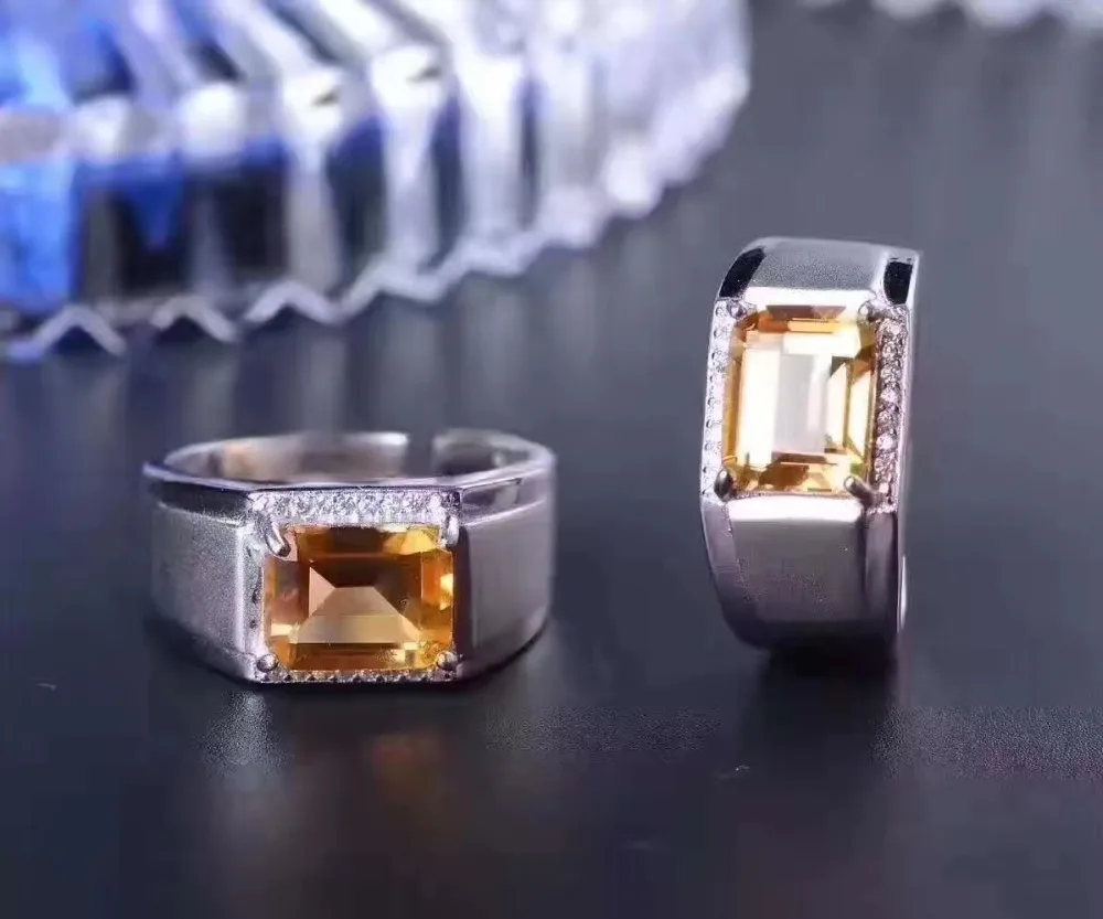 Мужское кольцо цитрин натуральный палец с драгоценным камнем 8*10 мм 925 пробы