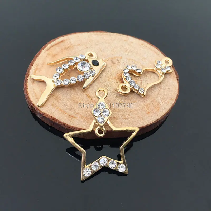 Classical 10pcs Gold Tone Crystal Rhinestones Star Heart Fish Connector Charm Pendant DIY Bracelet Necklace Jewelry Findings
Classical 10pcs Gold Tone Crystal Rhinestones Star Heart Fish Connector Charm Pendant DIY Bracelet Necklace Jewelry Findings