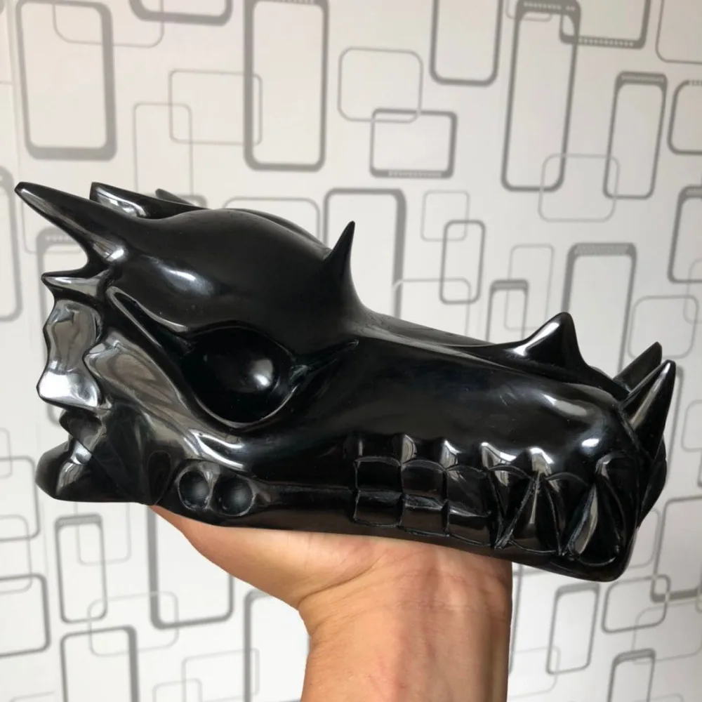 6.7'' Large Natural black obsidian dragon head hand engraved big size obsidian crystal dragon skull head healing for decoration
6.7'' Large Natural black obsidian dragon head hand engraved big size obsidian crystal dragon skull head healing for decoration