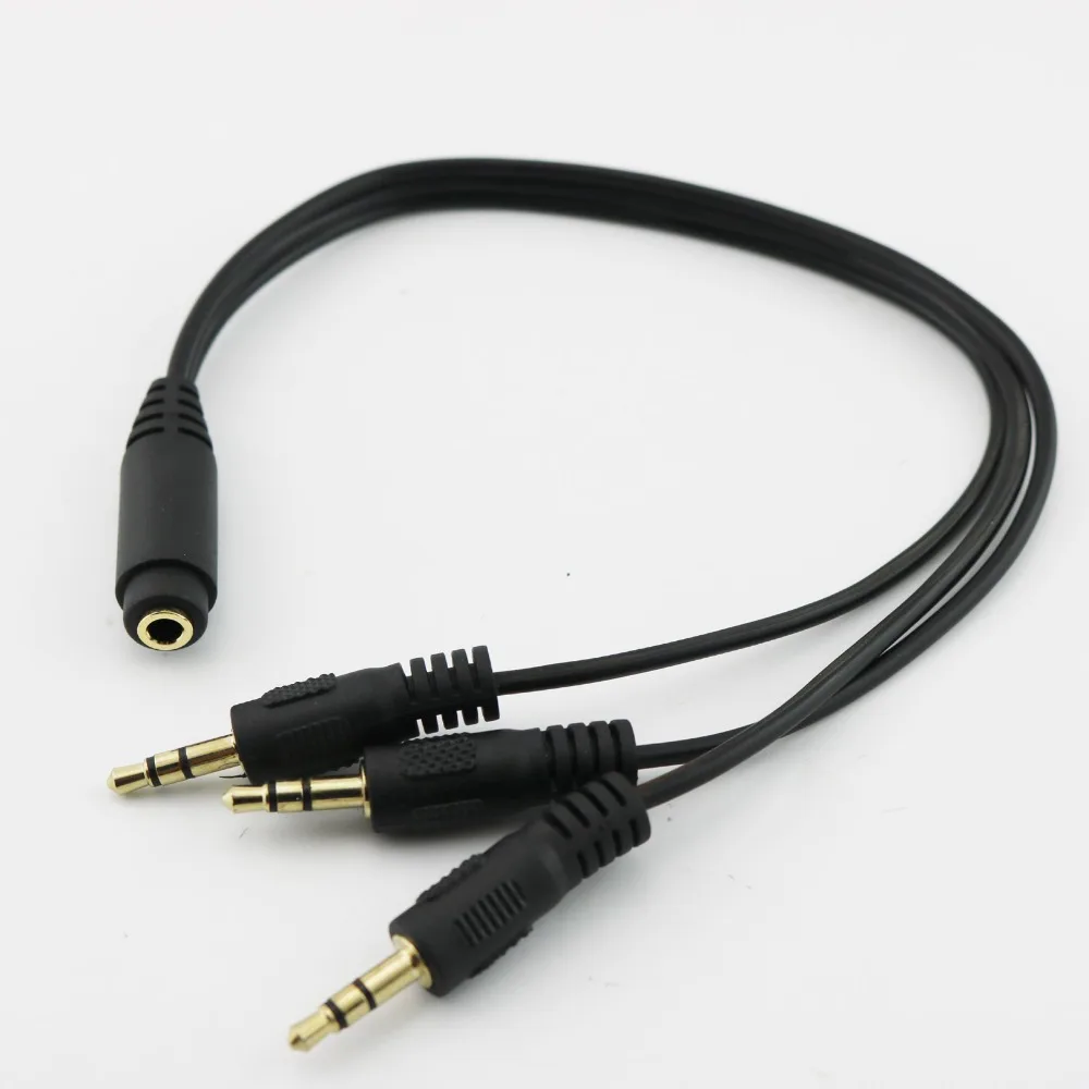 

1pcs 3.5mm TRS Female 3 Pole Jack to 3x 1/8" 3.5mm Stereo 3 Pole Male Plug Audio Headphone Splitter Cable Gold Plated 30cm/1ft