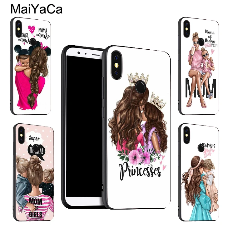 Чехол MaiYaCa с черными и коричневыми волосами для мамы дочки POCO X3 F2 Pro F1 Redmi Note 9 8 T 7 9S 9C