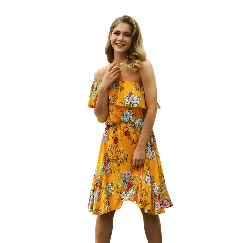 Yellow Floral Printing Strapless Dress Ruffles Asymmetrical Summer Dress Sleeveless One-shoulde Ruffles Bohemian Dress for Woman
Yellow Floral Printing Strapless Dress Ruffles Asymmetrical Summer Dress Sleeveless One-shoulde Ruffles Bohemian Dress for Woman