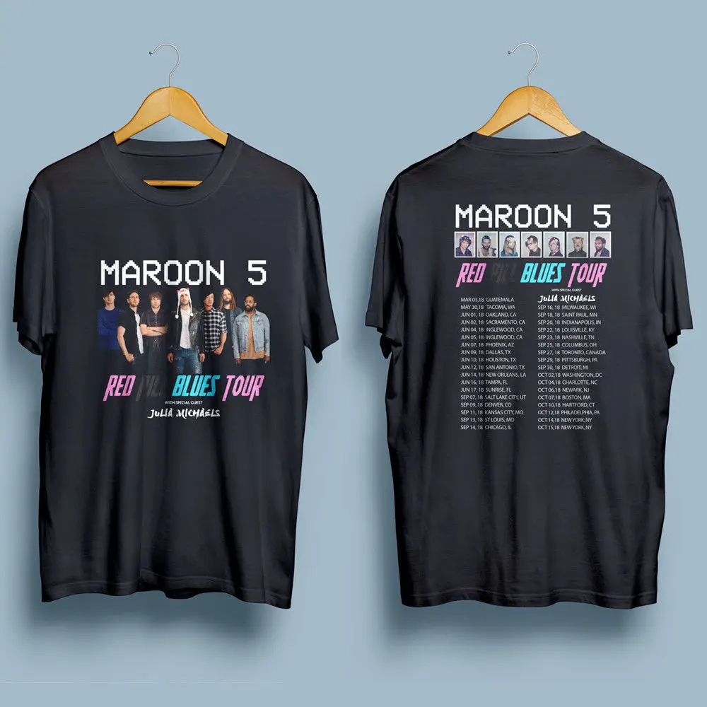Maroon 5 красную таблетку Блюз Tour 2018 Для Мужчин's Gildan черная футболка S XXL|black t-shirt|maroon