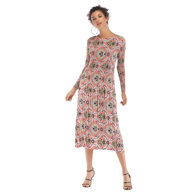 2019 Autumn Summer New Women Sleeve Fold Medium-Length Flower Pleated Dress Female Vintage O-neck Woman Dresses
2019 Autumn Summer New Women Sleeve Fold Medium-Length Flower Pleated Dress Female Vintage O-neck Woman Dresses