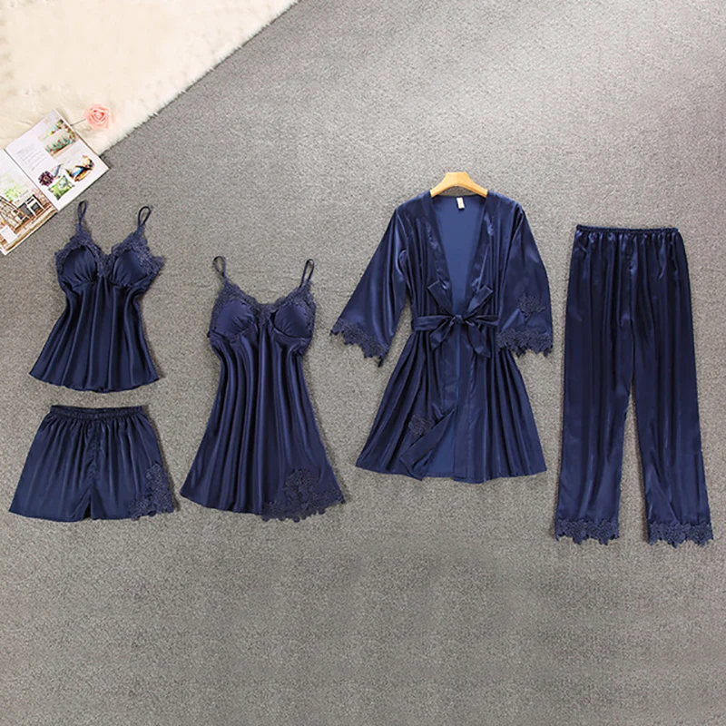 BZEL 5 Pieces Sleepwear Sexy Lace Pajamas Set Satin Pijama Mujer Big Size Sleepwear Women's Casual Home Wear Pyjamas M-XL Gift
BZEL 5 Pieces Sleepwear Sexy Lace Pajamas Set Satin Pijama Mujer Big Size Sleepwear Women's Casual Home Wear Pyjamas M-XL Gift