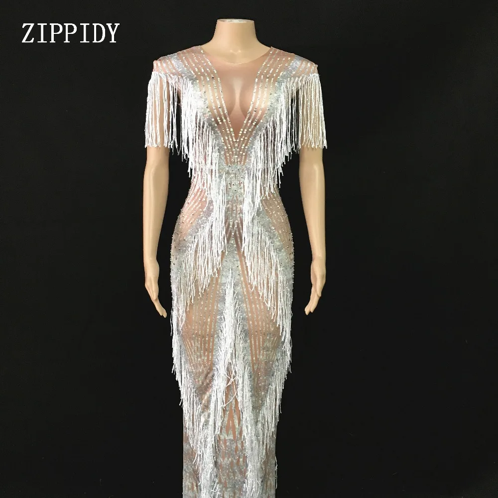 2019 White Fringes Rhinestones Long Dress Women's Celebrate Tassels Dress Evening Wear Female Singer Tassel Dress Costume
2019 White Fringes Rhinestones Long Dress Women's Celebrate Tassels Dress Evening Wear Female Singer Tassel Dress Costume