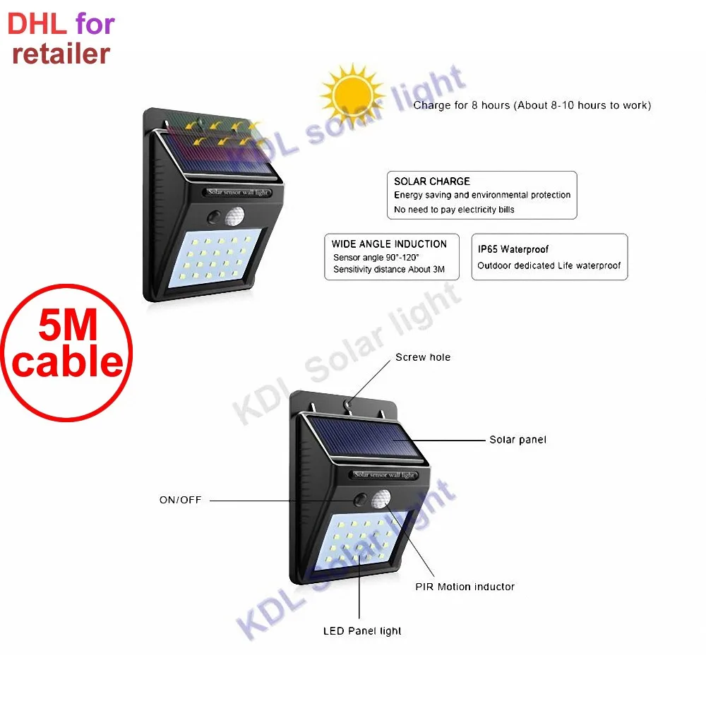 30 led 500lm Солнечный свет раздельный монтаж pIR motion 3 senser открытый дешевый IP Новый 20 5 м
