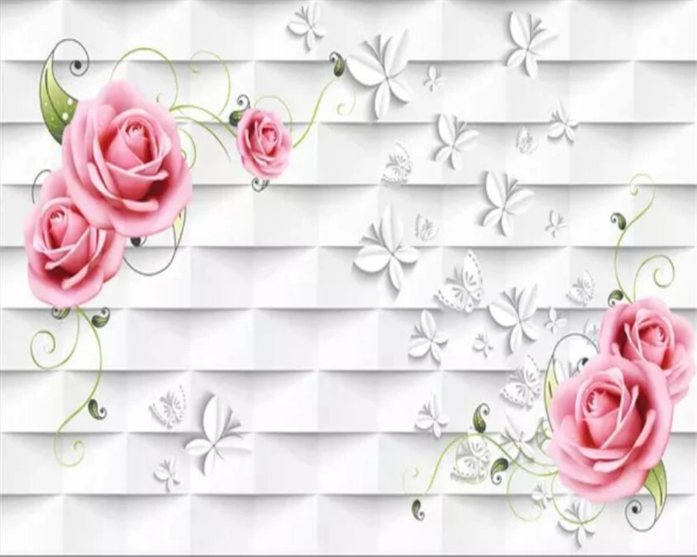 Wellyu пользовательские фото обои 3d росписи роза цветок лоза Бабочка гостиная