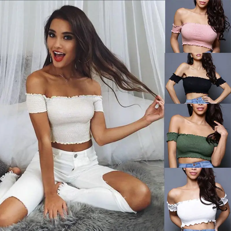 HOT Fashion Summer Women Girls Off Shoulder Knit Solid Tank Top Vest T-Shirt Tops Casual Clothes | Женская одежда
