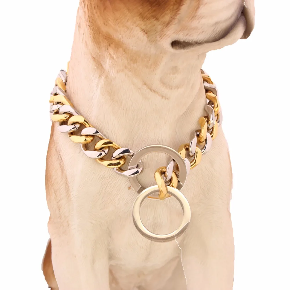14 мм широкий серебряный цвет золотой нержавеющая сталь сильный ошейник для собак