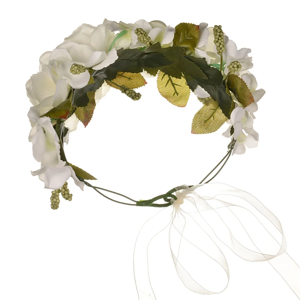 Romantic Elastic Fabric Flower Wreath Crown Headband For Adults Headwear