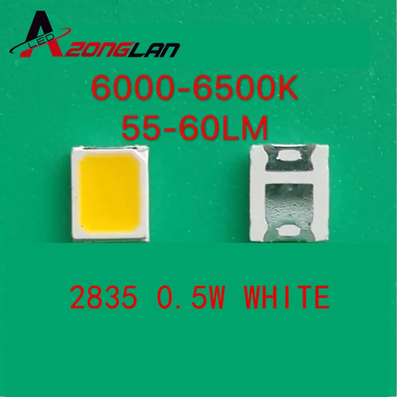 100 шт. 2835 Светодиодный 0 5 Вт белый SMD/SMT PLCC-2 150Ma 50-65lm 6000-6500K диоды высокой мощности