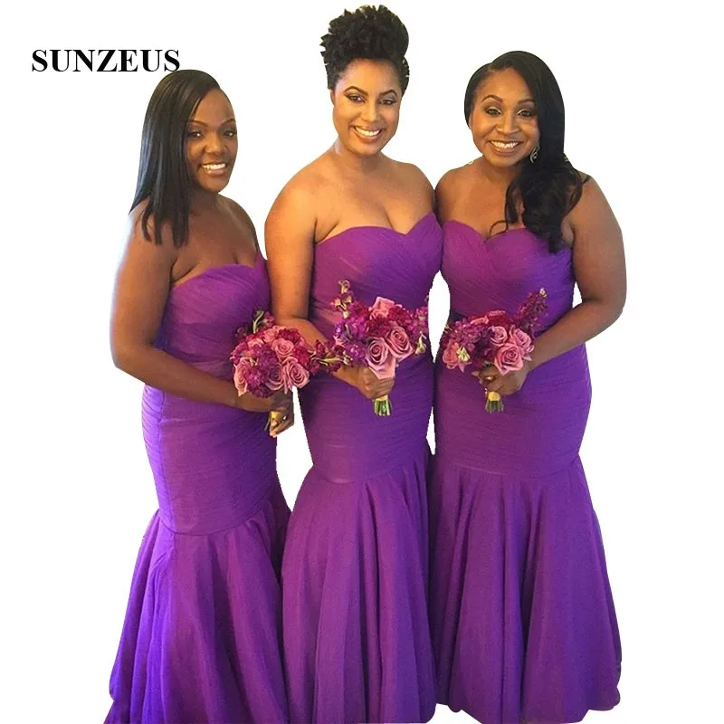 Purple Mermaid Bridesmaid Dress Sweetheart Strapless Long Tulle Party Gowns For African Women Pleated Wedding Guest Dress
Purple Mermaid Bridesmaid Dress Sweetheart Strapless Long Tulle Party Gowns For African Women Pleated Wedding Guest Dress