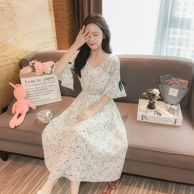 Mid-calf Floral Summer Dresses Women A-line Tie Drawstring V-neck Dress Chiffon 2018 Elegant Dress Female Vestidos 7 colors
Mid-calf Floral Summer Dresses Women A-line Tie Drawstring V-neck Dress Chiffon 2018 Elegant Dress Female Vestidos 7 colors