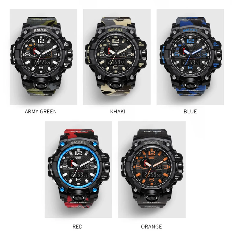 SMAEL военные камуфляжные часы мужские водонепроницаемые спортивные цифровые
