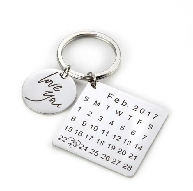 

Mother Day Sale,Personalized Calendar Date Keychain,Signature Custom key Chain Hand Stamped Calendar, Highlighted With Heart