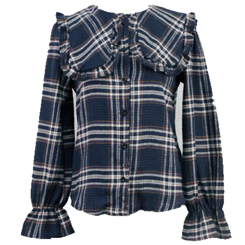 Fashion Harajuku Girls Blouse Long Flare Sleeve Korea Sweet Plaid Shirt Loose Casual Tops Peter Pan Neck Vintage Female Shirts
Fashion Harajuku Girls Blouse Long Flare Sleeve Korea Sweet Plaid Shirt Loose Casual Tops Peter Pan Neck Vintage Female Shirts