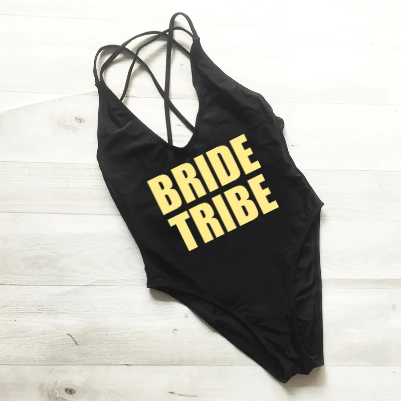 Хит продаж слитный купальник с перекрестной спинкой надпись BRIDE TRIBE буквенным