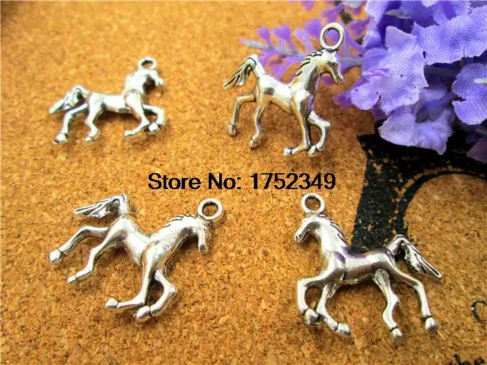 15pcs--Horse Charms, Antique silver Lovely Running Horse Charm Pendant 23x27mm