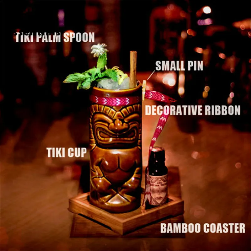 380ml Hawaii Tiki Mugs Cocktail Cup Beer Beverage Mug Wine Mug Ceramic Easter Islander Tiki Mug 450ml