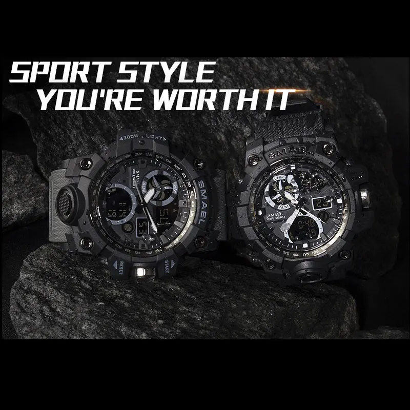 SMAEL Sport Watches for Men Waterproof LED Digital Military Watch Mens Wristwatch Clock Man 1545C Montre Homme Relogio Masculino
SMAEL Sport Watches for Men Waterproof LED Digital Military Watch Mens Wristwatch Clock Man 1545C Montre Homme Relogio Masculino