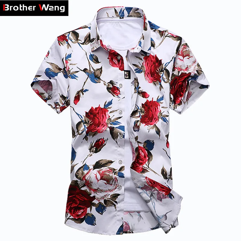 

Рубашка мужская с коротким рукавом, гавайская цветочная мода, повседневная приталенная, брендовая одежда, 6XL 7XL, на лето