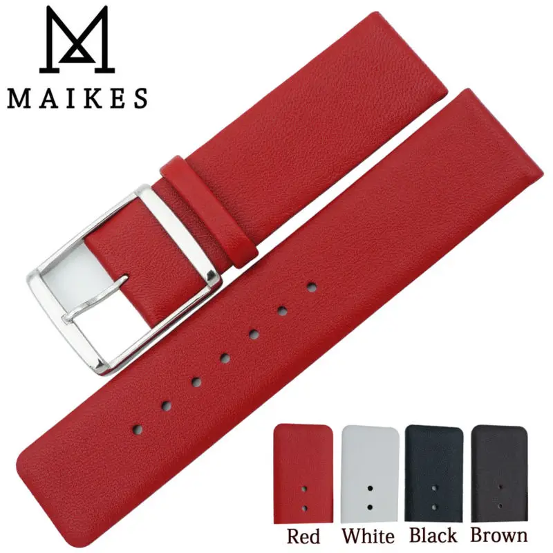 

MAIKES 16mm 18mm 20mm 22mm Genuine Leather Watch Band High Quality Thin Red Watch Strap Case For CK Calvin Klein