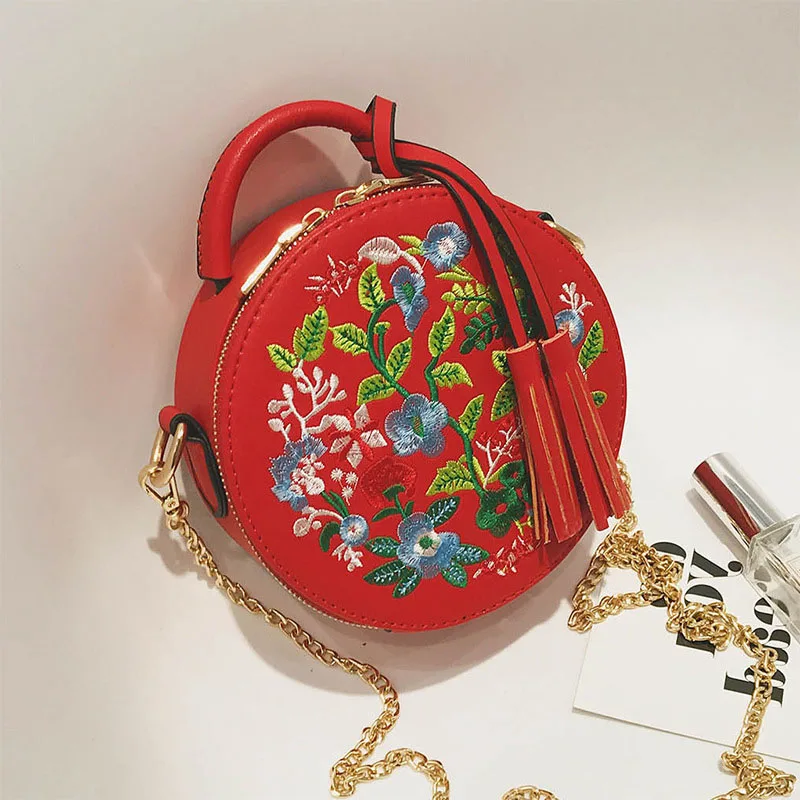 Hot Selling Women Embroidery Flower Round Handbag PU Leather Tassel Shoulder Bag Chain Crossbody Bag -B5
Hot Selling Women Embroidery Flower Round Handbag PU Leather Tassel Shoulder Bag Chain Crossbody Bag -B5