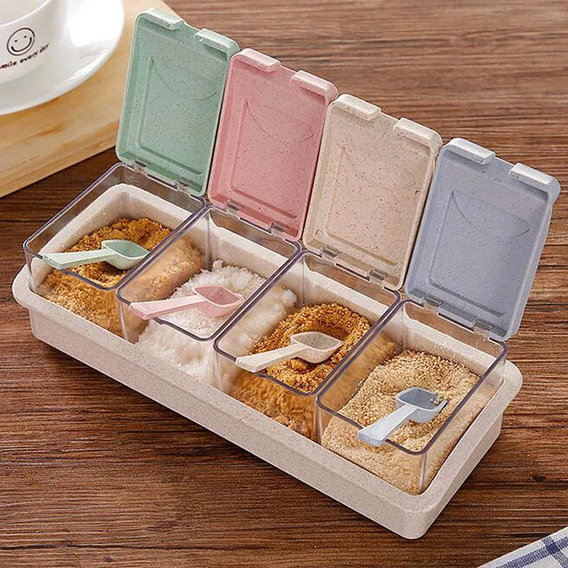 Seasoning Storage Box 4 compartment Spice Box Storage Container Condiment Jars for Spice Sugar Salt JCFCJ244
Seasoning Storage Box 4 compartment Spice Box Storage Container Condiment Jars for Spice Sugar Salt JCFCJ244