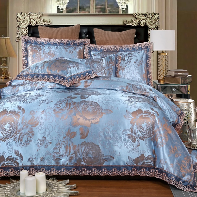 4pcs Queen King size Luxury Blue Royal Jacquard Bedding sets Flat Bed sheet set Duvet cover Pillow Chsion
4pcs Queen King size Luxury Blue Royal Jacquard Bedding sets Flat Bed sheet set Duvet cover Pillow Chsion