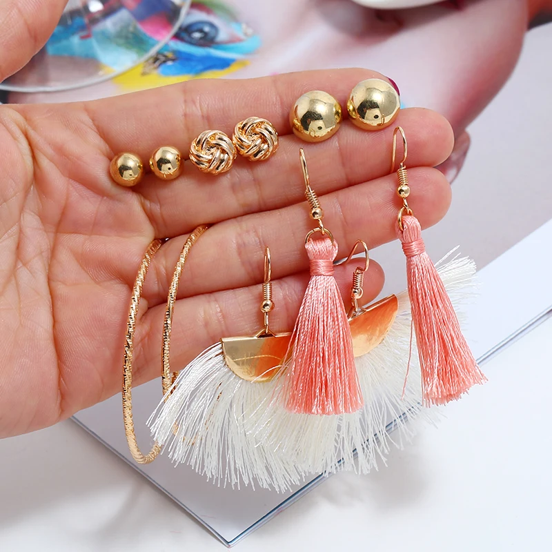 6 pair set statement earrings for women with metal beads /twist and ornate wire drop tassel design earrings female Kolczyki
6 pair set statement earrings for women with metal beads /twist and ornate wire drop tassel design earrings female Kolczyki