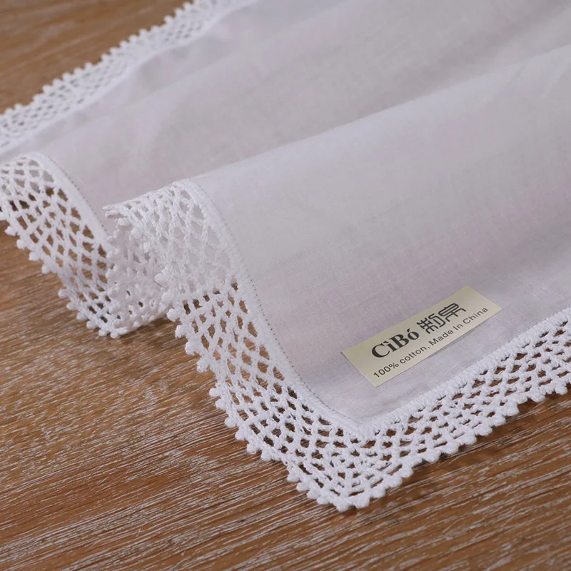 

A014: White premium cotton lace handkerchiefs crochet hankies for women/ladies wedding handkerchief