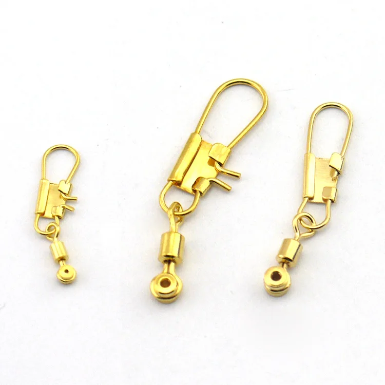 200Pcs/Lot gold brass head swivel with snap Lure Connector small size Brand Steel Alloy Fishing Tools | Спорт и развлечения