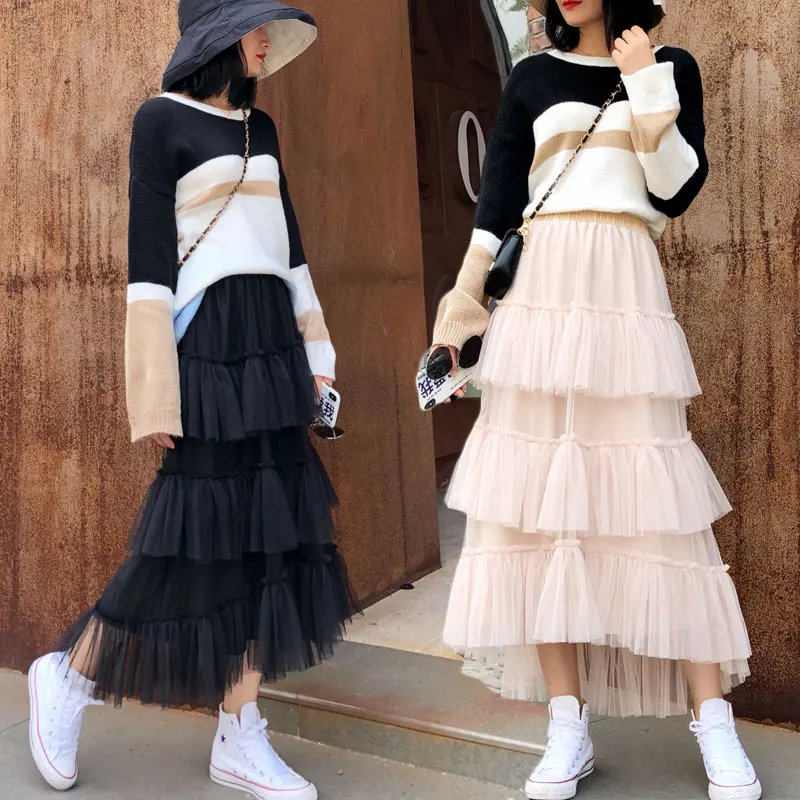 2019 Summer Casual Mesh Skirts Women High Waist Ruffled Vintage Tiered Tulle Pleated Long Skirts
2019 Summer Casual Mesh Skirts Women High Waist Ruffled Vintage Tiered Tulle Pleated Long Skirts