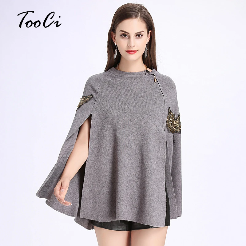 Grey Women's Clothing Spring Fashion Ponchos And Capes Oversized Embroidery Poncho Zipper Cloak Wool Sweater Women's Jacket
Grey Women's Clothing Spring Fashion Ponchos And Capes Oversized Embroidery Poncho Zipper Cloak Wool Sweater Women's Jacket